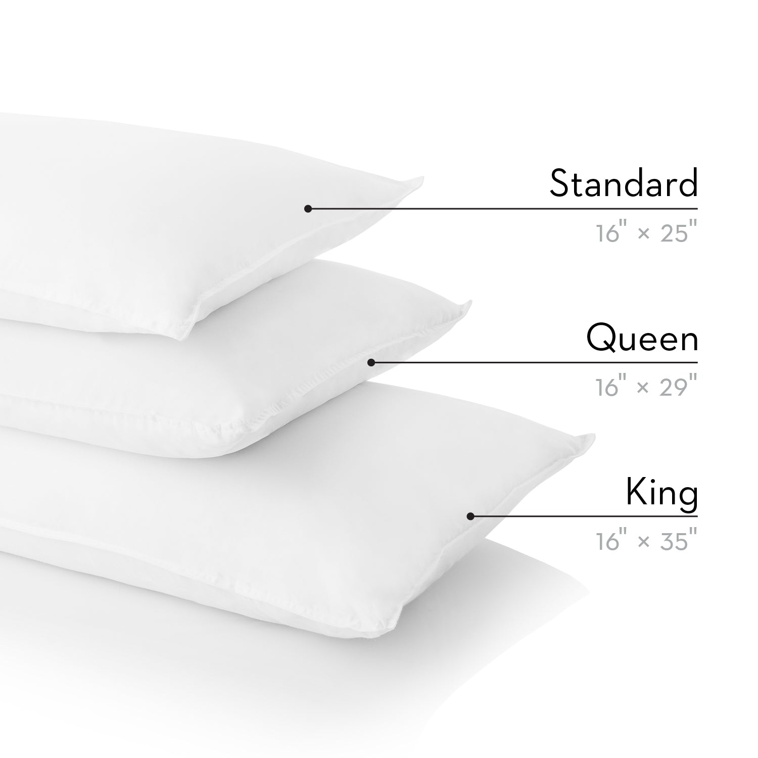 Gelled Microfiber® pillow sizes 